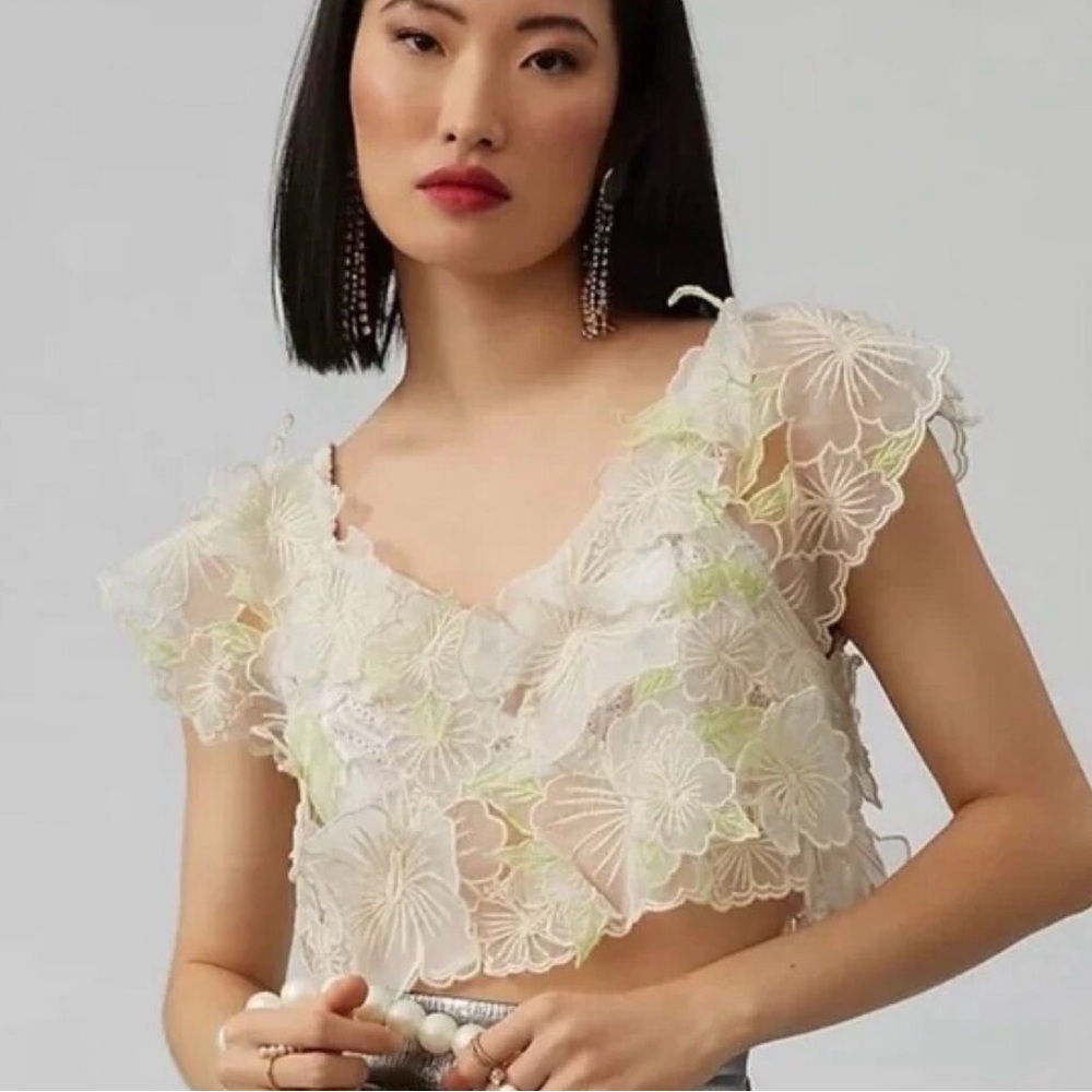 Anthropologie Sheer Floral Appliqué
Top | cream & Green size SP